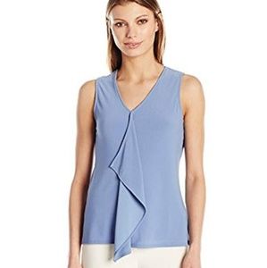 Sleeveless Blue Ruffle Front Blouse NWOT